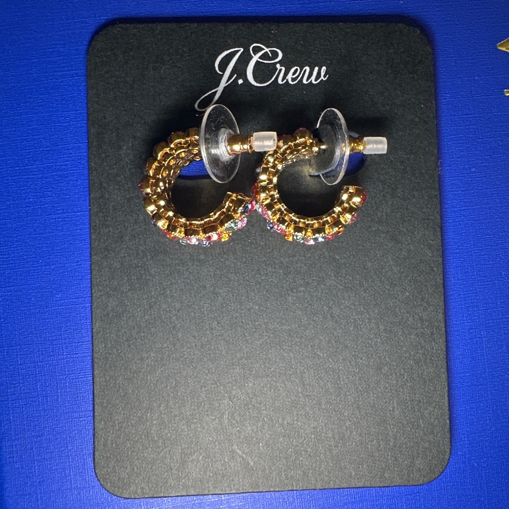 J.Crew multicolor crystal bezel hoop earring NWT